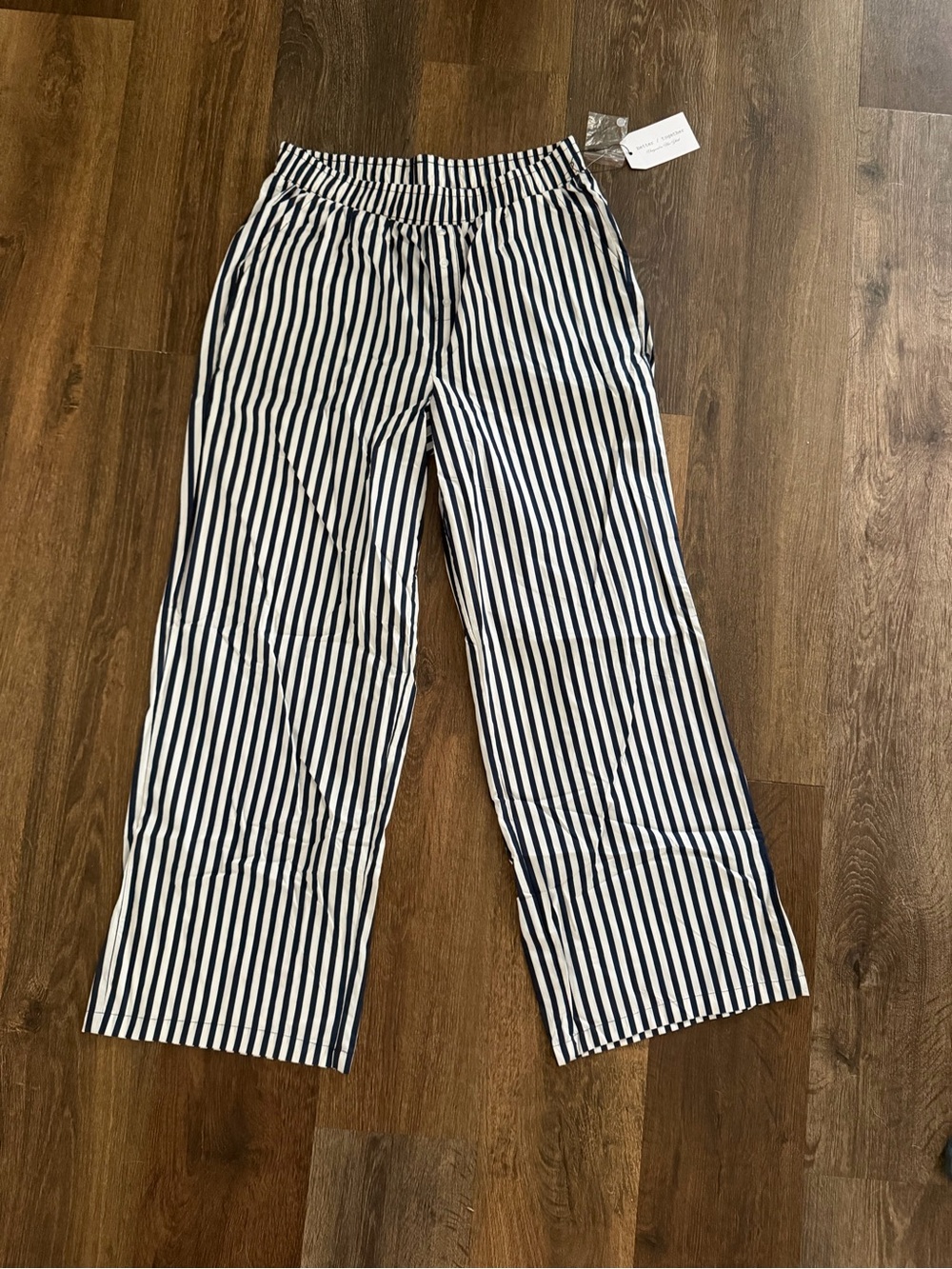 Women's Navy and White Striped Pajama Pants - Elastic Waist